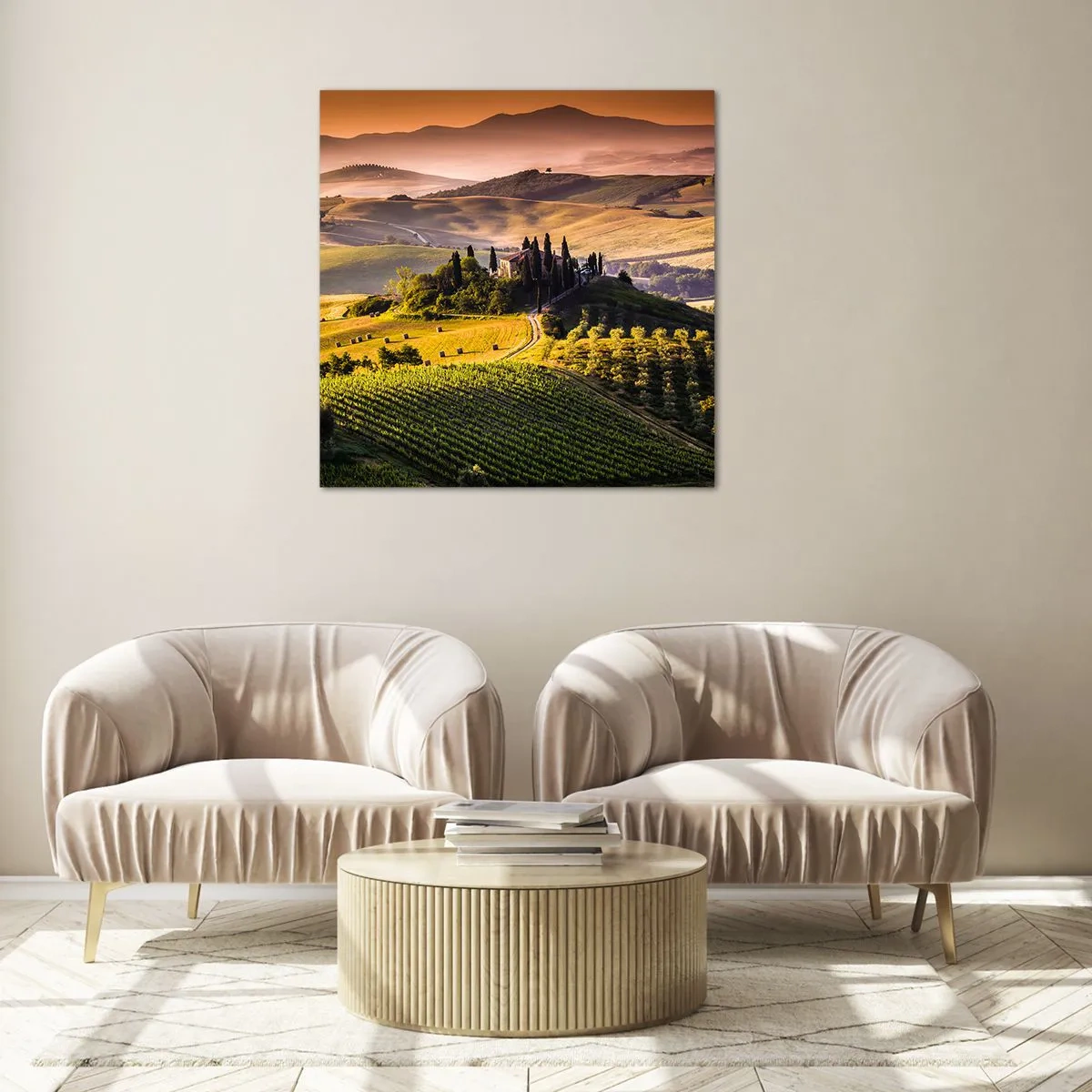 Quadro su vetro - Arcadia: paesaggio toscano - 70x70 cm