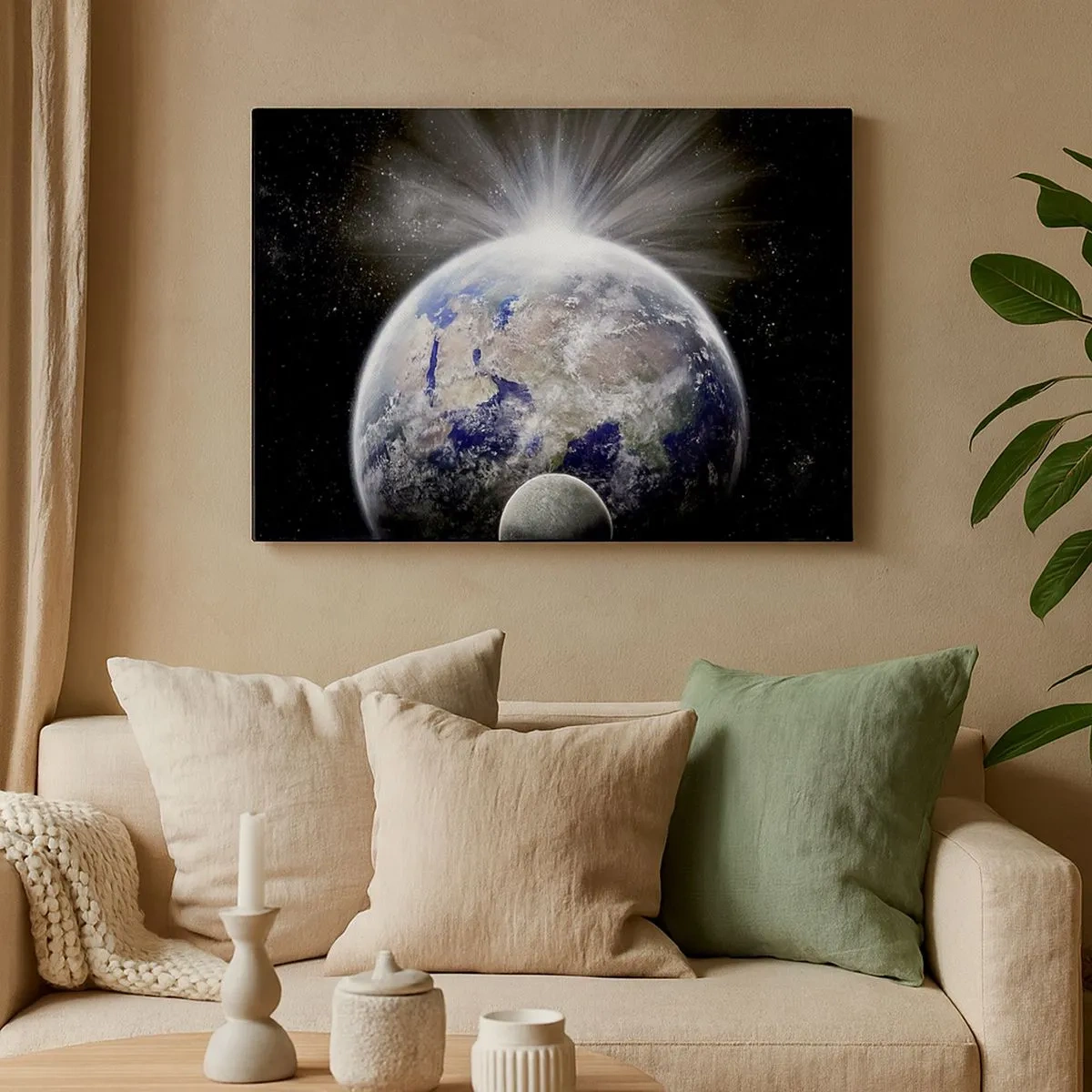 Quadro su tela - Stampe su Tela - Terra e Luna illuminate dal bagliore dello spazio - 70x50cm - In pieno splendore - Decorazione murale moderna per soggiorno e camera da letto ARTTOR