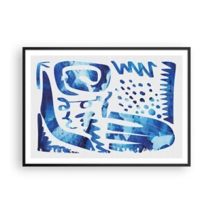 Poster in cornice nera - Motivo astratto nei toni del blu - 100x70cm - Ritorno alle radici - Decorazione murale moderna per soggiorno e camera da letto ARTTOR