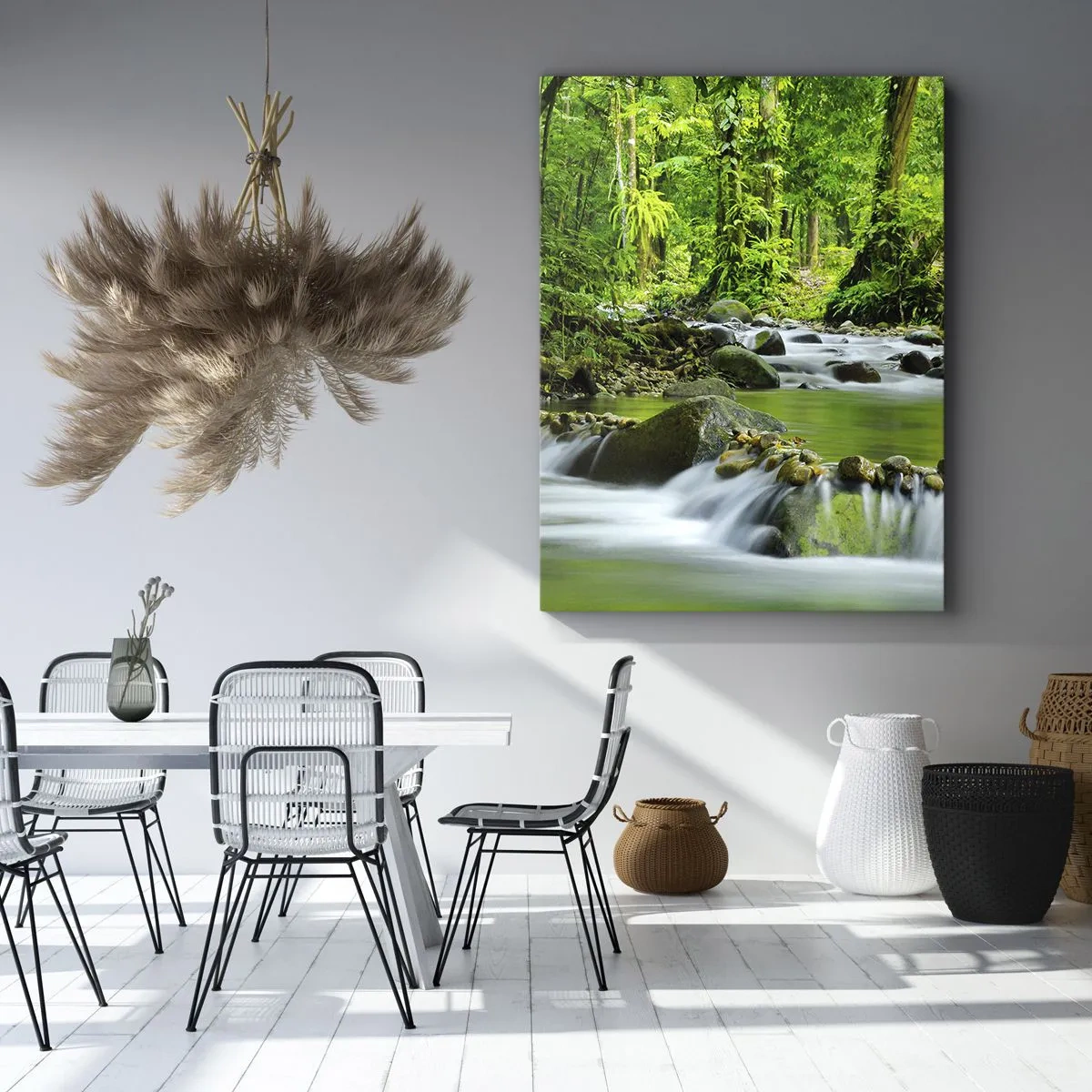 Quadro su tela - Stampe su Tela - Un ruscello in una lussureggiante foresta tropicale - 50x70cm - Fluttuando in un mare di verde - Decorazione murale moderna per soggiorno e camera da letto ARTTOR