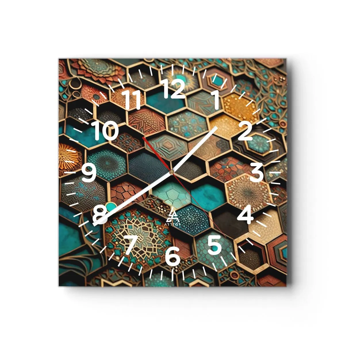 Orologio da parete - Orologio in Vetro - Decorazioni arabe: variazione - 40x40 cm