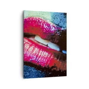 Quadro su tela - Stampe su Tela - Primo piano di labbra colorate e lucide su uno sfondo artistico - 50x70cm - Sensuali e inquietanti - Decorazione murale moderna per soggiorno e camera da letto ARTTOR