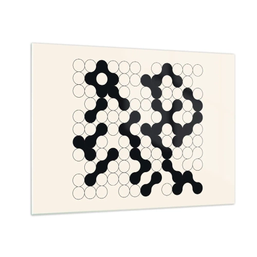 Quadro su vetro - Un mosaico grafico in bianco e nero composto da punti collegati. - 70x50cm - Gioco cinese: variazione - Decorazione murale moderna per soggiorno e camera da letto ARTTOR