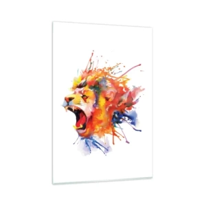 Quadro su vetro - Ritratto colorato di un leone in stile dinamico - 80x120cm - Esplosione d'ira - Decorazione murale moderna per soggiorno e camera da letto ARTTOR