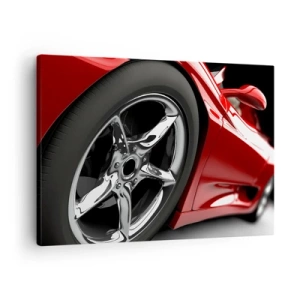 Quadro su tela - Stampe su Tela - Auto sportiva rossa con cerchi cromati - 70x50cm - Fatta per la velocità - Decorazione murale moderna per soggiorno e camera da letto ARTTOR
