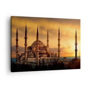 Quadro su tela - Stampe su Tela - La moschea al tramonto dai colori caldi - 70x50cm - Dio è grande - Decorazione murale moderna per soggiorno e camera da letto ARTTOR