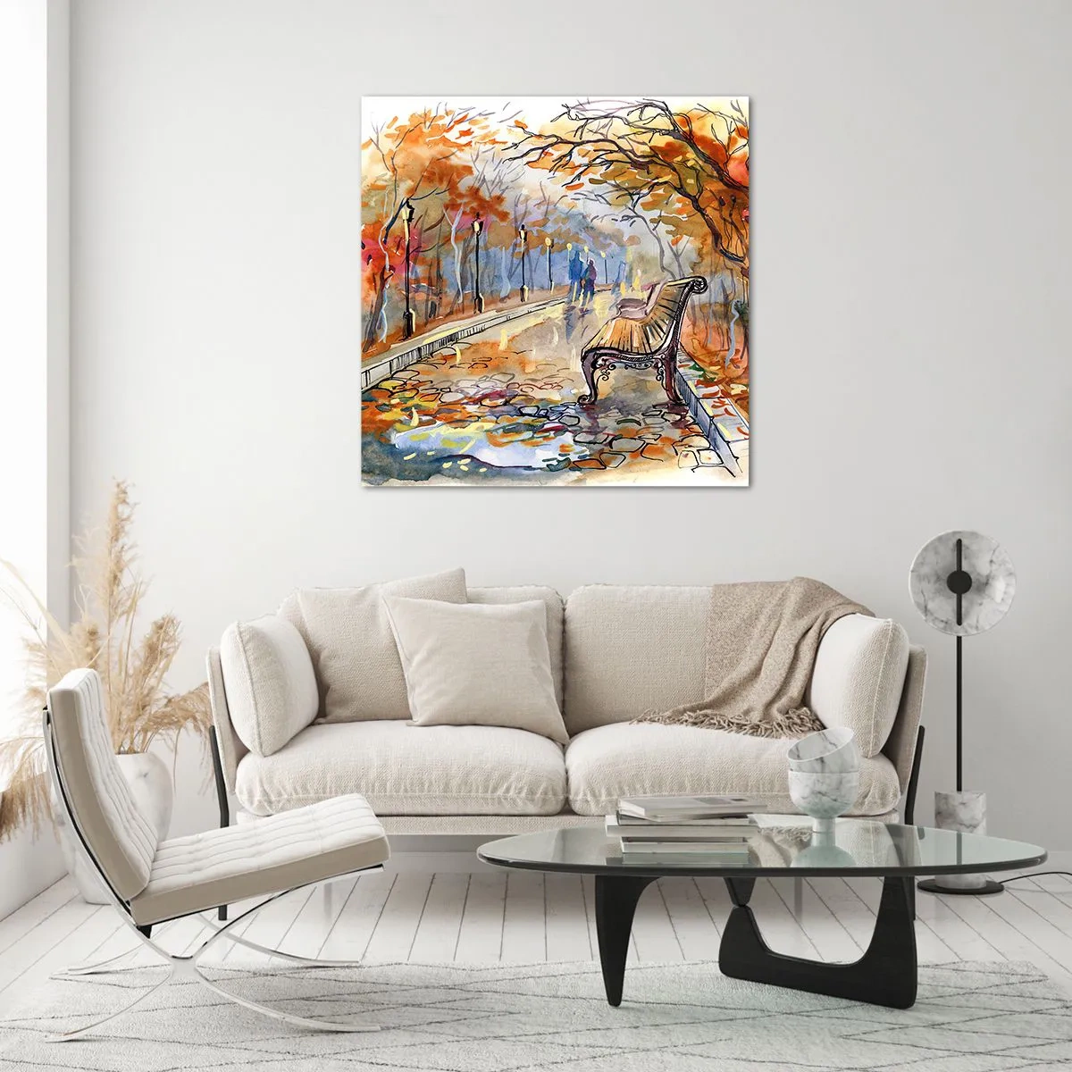 Quadro su vetro - Passeggiando insieme l'autunno - 40x40 cm