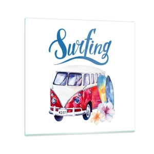 Quadro su vetro - In pulmino a fare surf - 30x30 cm