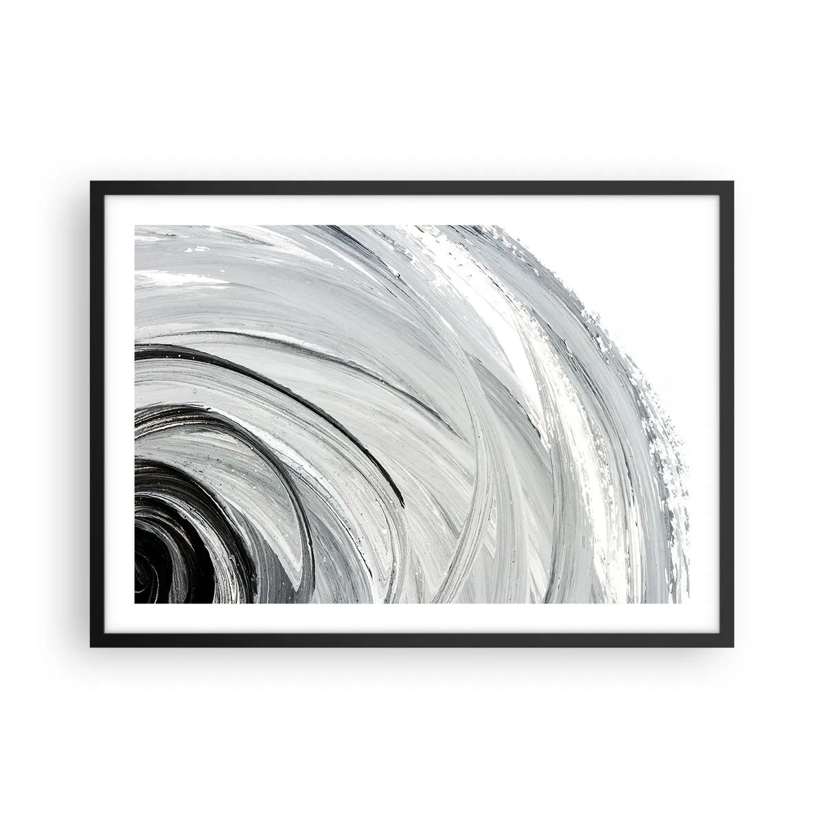 Poster in cornice nera - Un vortice monocromatico nelle tonalità del grigio e del nero - 70x50cm - Composizione orbitale - Decorazione murale moderna per soggiorno e camera da letto ARTTOR