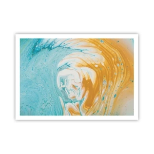Poster - Onde astratte nei toni del blu e dell'oro su tela - 100x70cm - Vortice pastello - Decorazione murale moderna per soggiorno e camera da letto ARTTOR