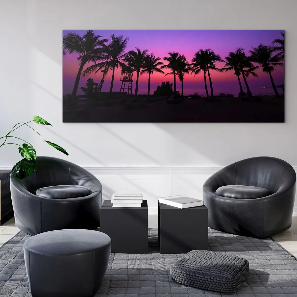Quadro su vetro - Sera sotto le palme - 90x30 cm