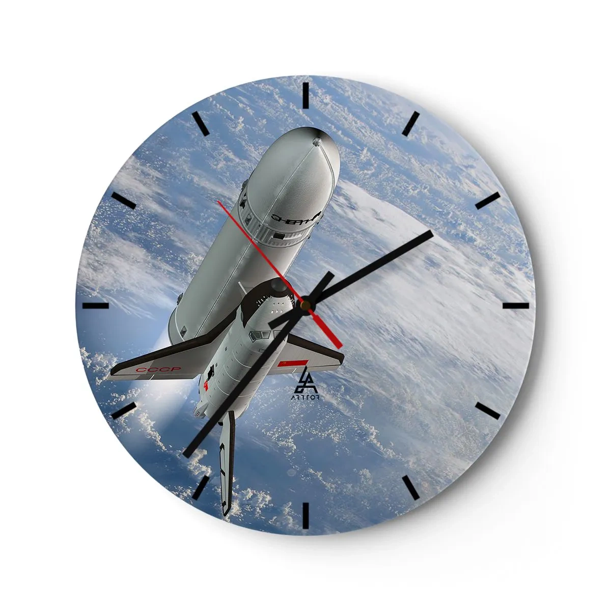 Orologio da parete - Orologio in Vetro - Uno space shuttle sullo sfondo dell'atmosfera terrestre nello spazio - 30x30cm - Ascensione cosmica - Decorazione murale moderna per soggiorno, cucina e camera da letto ARTTOR