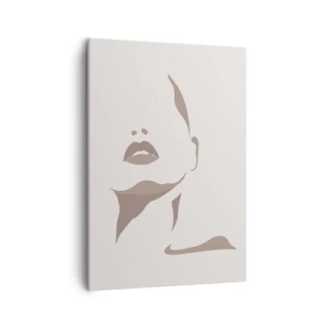 Quadro su tela - Stampe su Tela - Contorno minimalista del viso di una donna in delicati toni beige - 50x70cm - Fatta di luce e ombra - Decorazione murale moderna per soggiorno e camera da letto ARTTOR
