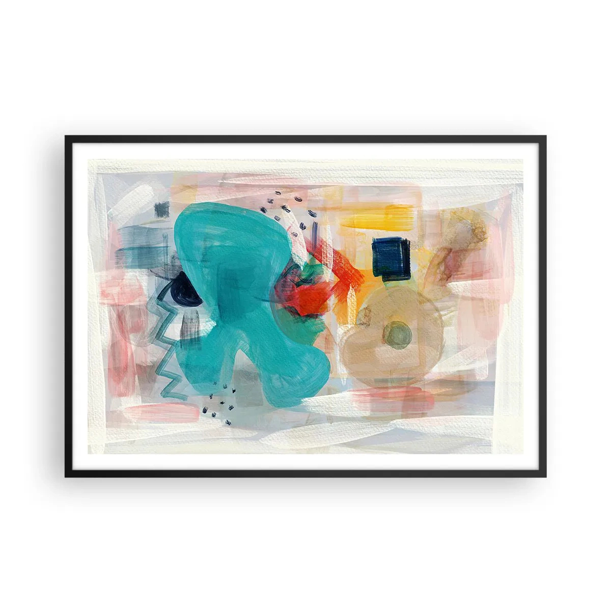 Poster in cornice nera - Forme e colori astratti creano una composizione dinamica - 100x70cm - Il gioco dei colori - Decorazione murale moderna per soggiorno e camera da letto ARTTOR