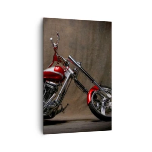 Quadro su tela - Stampe su Tela - Motocicletta personalizzata rossa su sfondo in tessuto marrone - 80x120cm - Bellezza in rosso e argento - Decorazione murale moderna per soggiorno e camera da letto ARTTOR