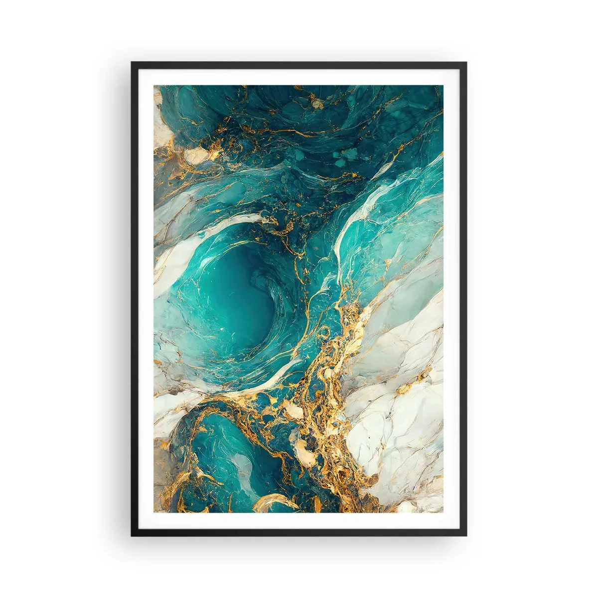 Poster in cornice nera - Composizione con vene d'oro - 70x100 cm