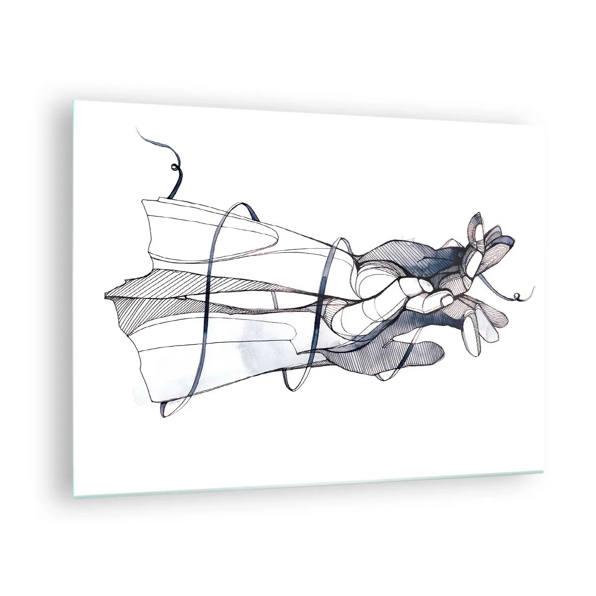 Quadro su vetro - Illustrazione artistica di una mano che tiene un fiore - 70x50cm - Studio del tocco - Decorazione murale moderna per soggiorno e camera da letto ARTTOR