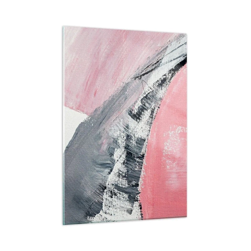 Quadro su vetro - Astrazione moderna in rosa, bianco e grigio con texture a pennellate - 50x70cm - Composizione abbinata - Decorazione murale moderna per soggiorno e camera da letto ARTTOR