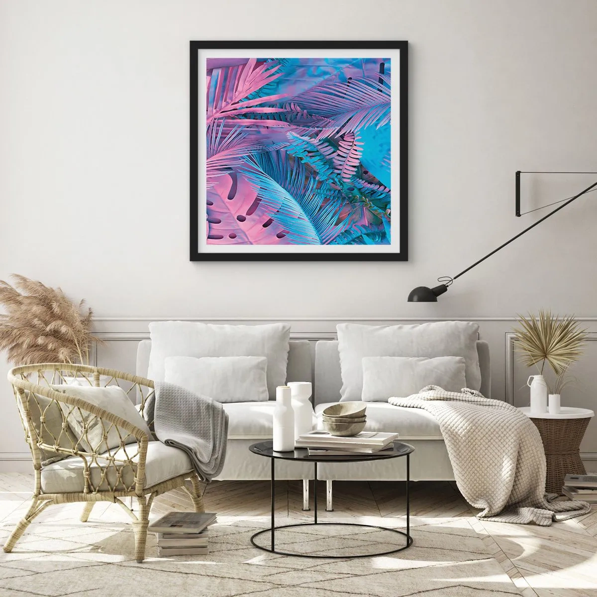 Poster in cornice nera - Tropici in rosa e blu - 30x30 cm