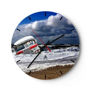 Orologio da parete - Orologio in Vetro - Un autobus retrò sullo sfondo di un mare in tempesta - 30x30cm - Ti meravigli? - Decorazione murale moderna per soggiorno, cucina e camera da letto ARTTOR