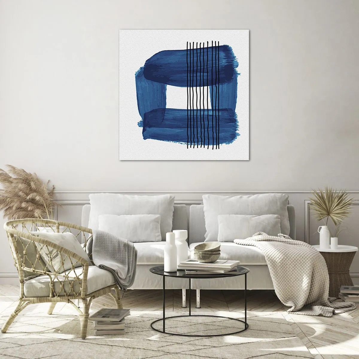 Quadro su vetro - Composizione blu e nera - 50x50 cm