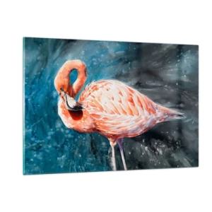 Quadro su vetro - Un fenicottero rosa su uno sfondo acquerello blu - 120x80cm - Naturalmente decorativo  - Decorazione murale moderna per soggiorno e camera da letto ARTTOR