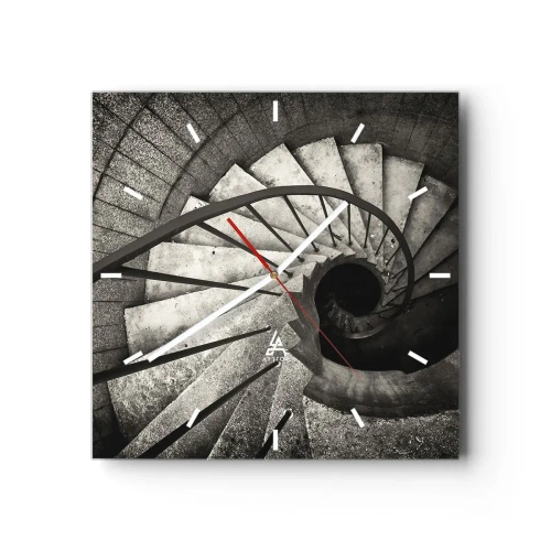 Orologio da parete - Orologio in Vetro - Scala a chiocciola bianca e nera in stile moderno - 30x30cm - Salire e scendere - Decorazione murale moderna per soggiorno e camera da letto ARTTOR