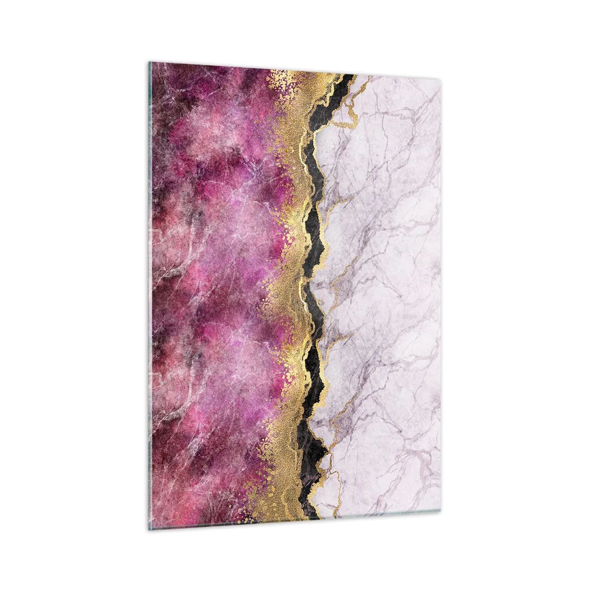Quadro su vetro - Composizione astratta in marmo con accenti dorati e viola - 50x70cm - Sul confine - Decorazione murale moderna per soggiorno e camera da letto ARTTOR