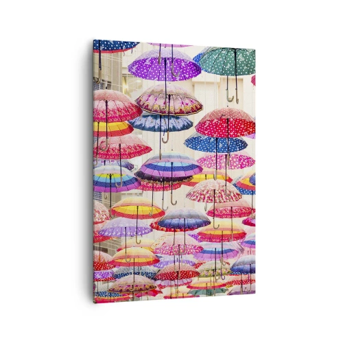 Quadro su tela - Stampe su Tela - Ombrelli colorati sospesi nell'aria - 70x100cm - Prato cittadino - Decorazione murale moderna per soggiorno e camera da letto ARTTOR
