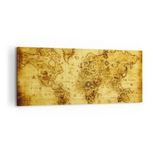 Quadro su tela - Stampe su Tela - Antica mappa del mondo d'epoca - 120x50cm - Questo mondo è strano - Decorazione murale moderna per soggiorno e camera da letto ARTTOR