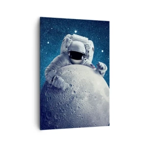 Quadro su tela - Stampe su Tela - Astronauta che tiene la luna contro un cielo stellato - 70x100cm - Burlone spaziale - Decorazione murale moderna per soggiorno e camera da letto ARTTOR