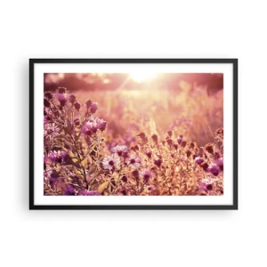 Poster in cornice nera - Prato alla luce del sole al tramonto - 70x50cm - Prima della fine dell'estate - Decorazione murale moderna per soggiorno e camera da letto ARTTOR