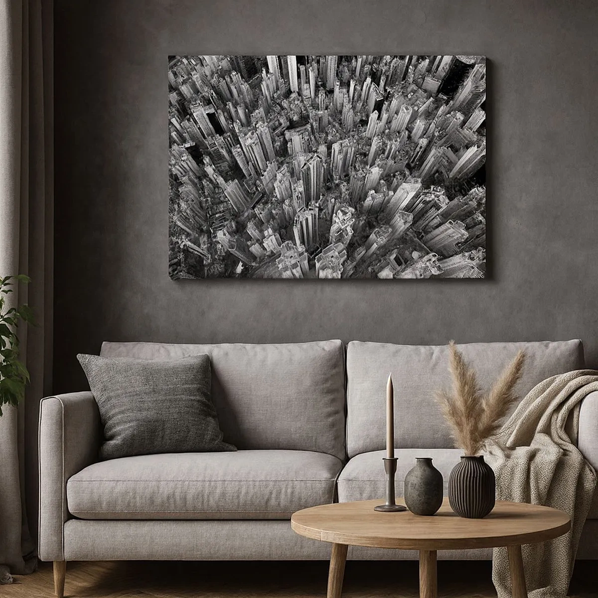 Quadro su tela - Stampe su Tela - Vista aerea della città in bianco e nero - 70x50cm - Ancora più in alto - Decorazione murale moderna per soggiorno e camera da letto ARTTOR