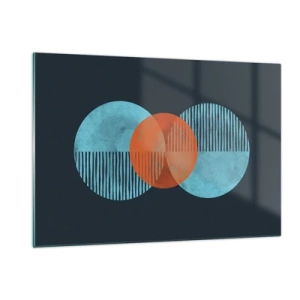 Quadro su vetro - Cerchi colorati con linee verticali su uno sfondo scuro - 120x80cm - Composizione simmetrica - Decorazione murale moderna per soggiorno e camera da letto ARTTOR