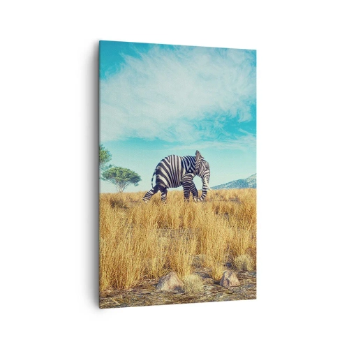 Quadro su tela - Stampe su Tela - Zebra in un paesaggio africano - 80x120cm - Il grigio non è più di moda - Decorazione murale moderna per soggiorno e camera da letto ARTTOR