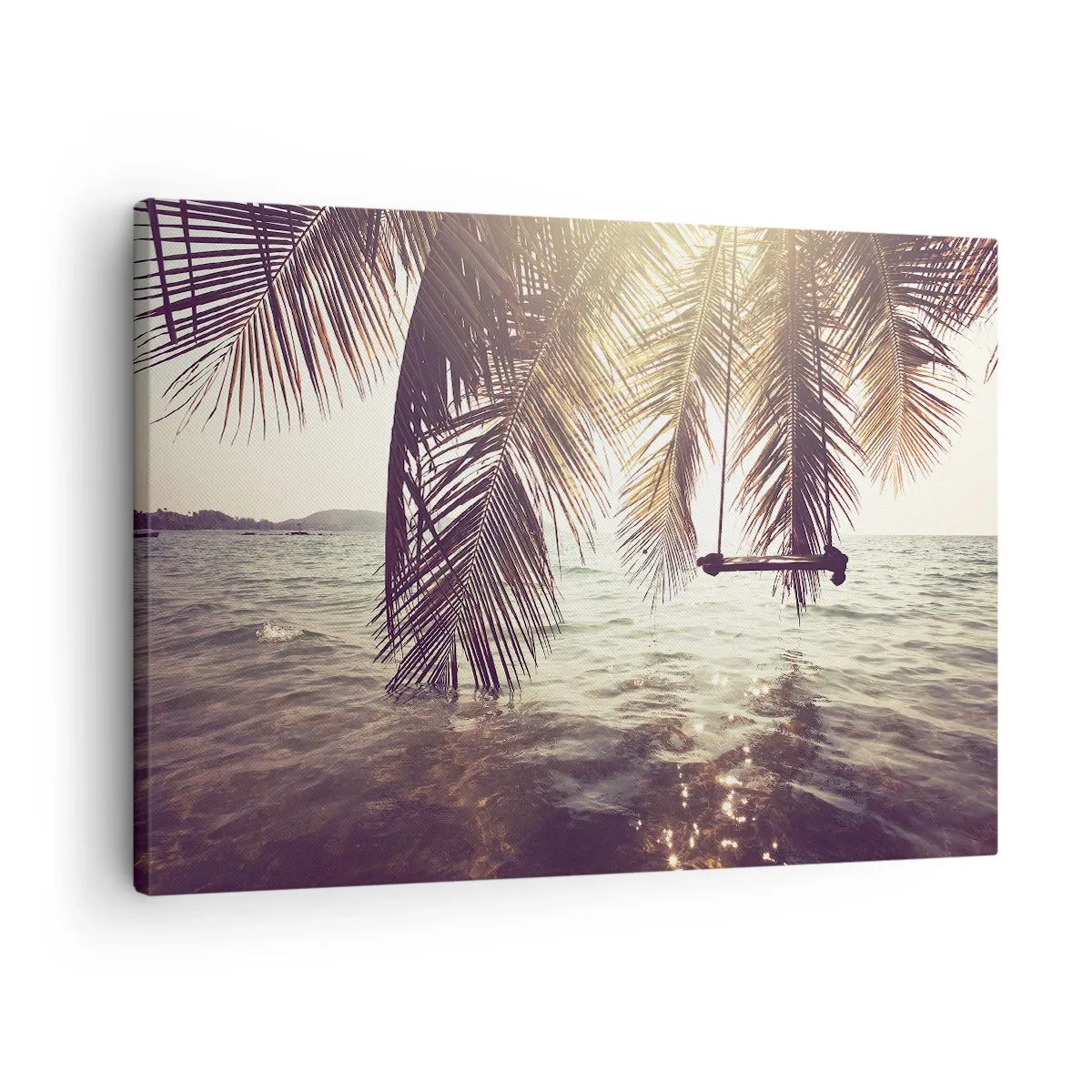 Quadro su tela - Stampe su Tela - Palma con altalena sull'acqua alla luce del sole - 70x50cm - Si può dondolare tra le nuvole a volontà - Decorazione murale moderna per soggiorno e camera da letto ARTTOR