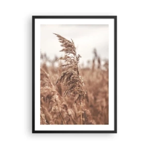 Poster in cornice nera - Erba contro un paesaggio nebbioso in colori naturali - 50x70cm - Nei campi è già autunno - Decorazione murale moderna per soggiorno e camera da letto ARTTOR