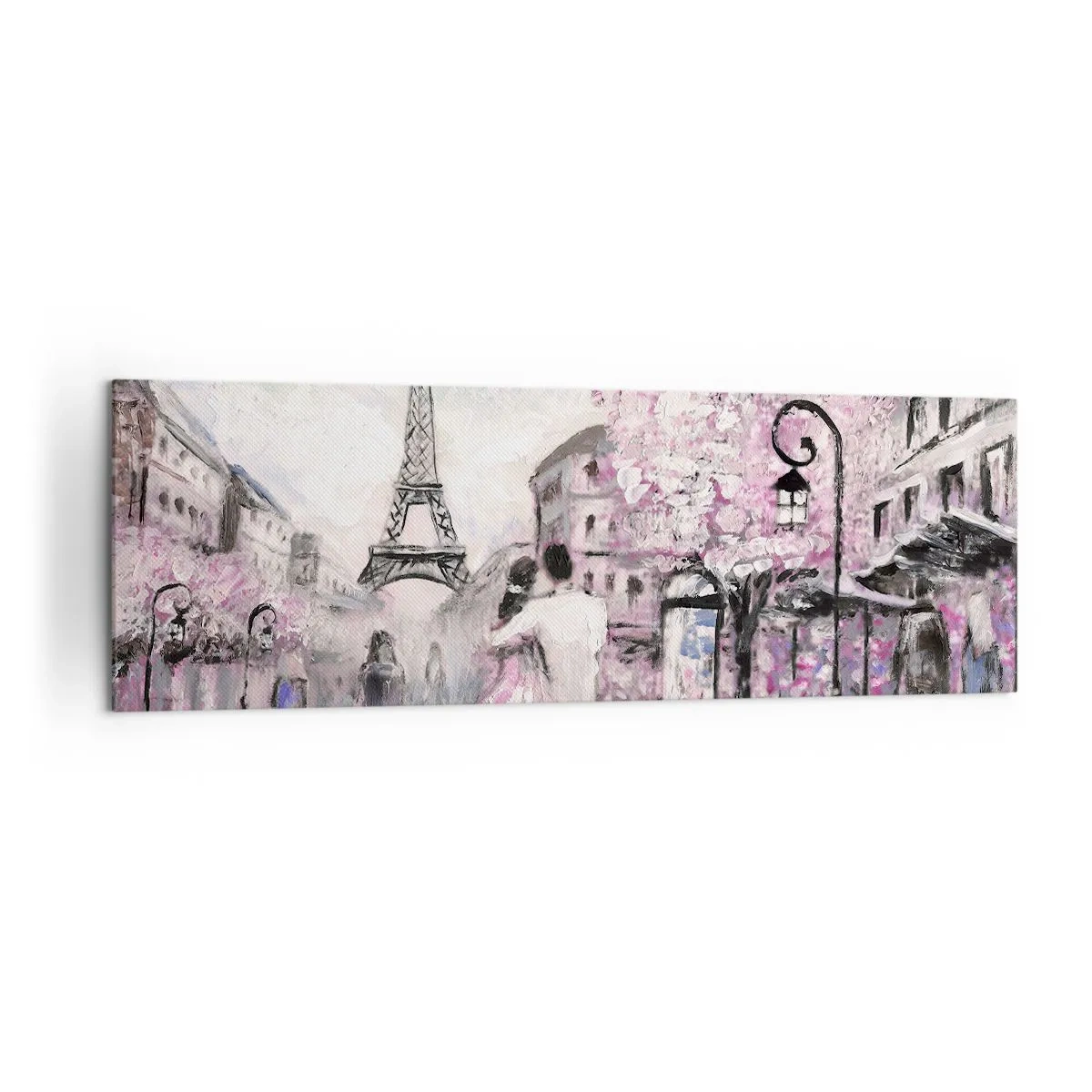 Quadro su tela - Stampe su Tela - Una passeggiata romantica a Parigi vicino alla Torre Eiffel - 160x50cm - Se innamorarsi, allora solo a... - Decorazione murale moderna per soggiorno e camera da letto ARTTOR