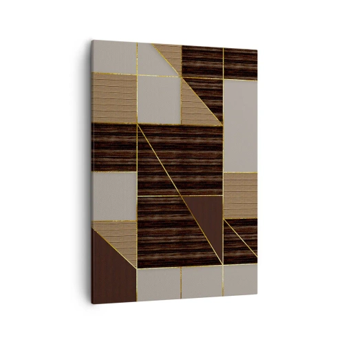 Quadro su tela - Stampe su Tela - Motivi geometrici nei toni del marrone con linee dorate - 50x70cm - Mosaico di marrone e oro - Decorazione murale moderna per soggiorno e camera da letto ARTTOR