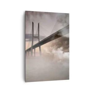 Quadro su tela - Stampe su Tela - Un ponte sopra un fiume circondato dalla nebbia al mattino - 70x100cm - Sul fiume che non c'è - Decorazione murale moderna per soggiorno e camera da letto ARTTOR