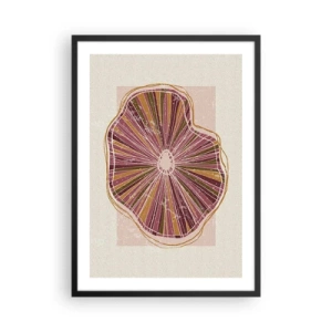 Poster in cornice nera - Sezione trasversale astratta di un albero nelle tonalità del rosa e del marrone. - 50x70cm - Astrazione raggiante - Decorazione murale moderna per soggiorno e camera da letto ARTTOR