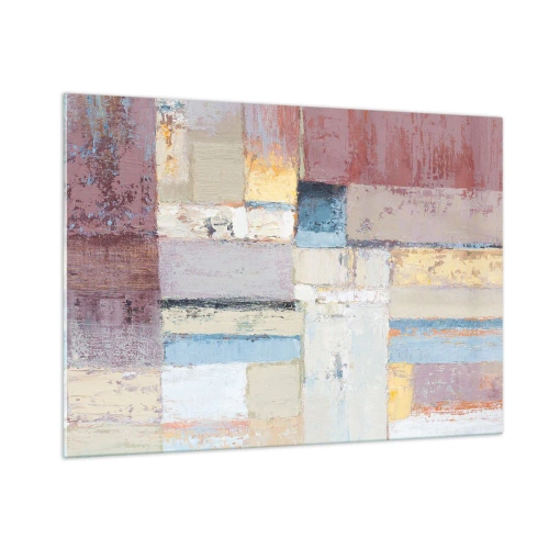 Quadro su vetro - Composizione geometrica astratta in colori pastello - 100x70cm - La pace della geometria - Decorazione murale moderna per soggiorno e camera da letto ARTTOR