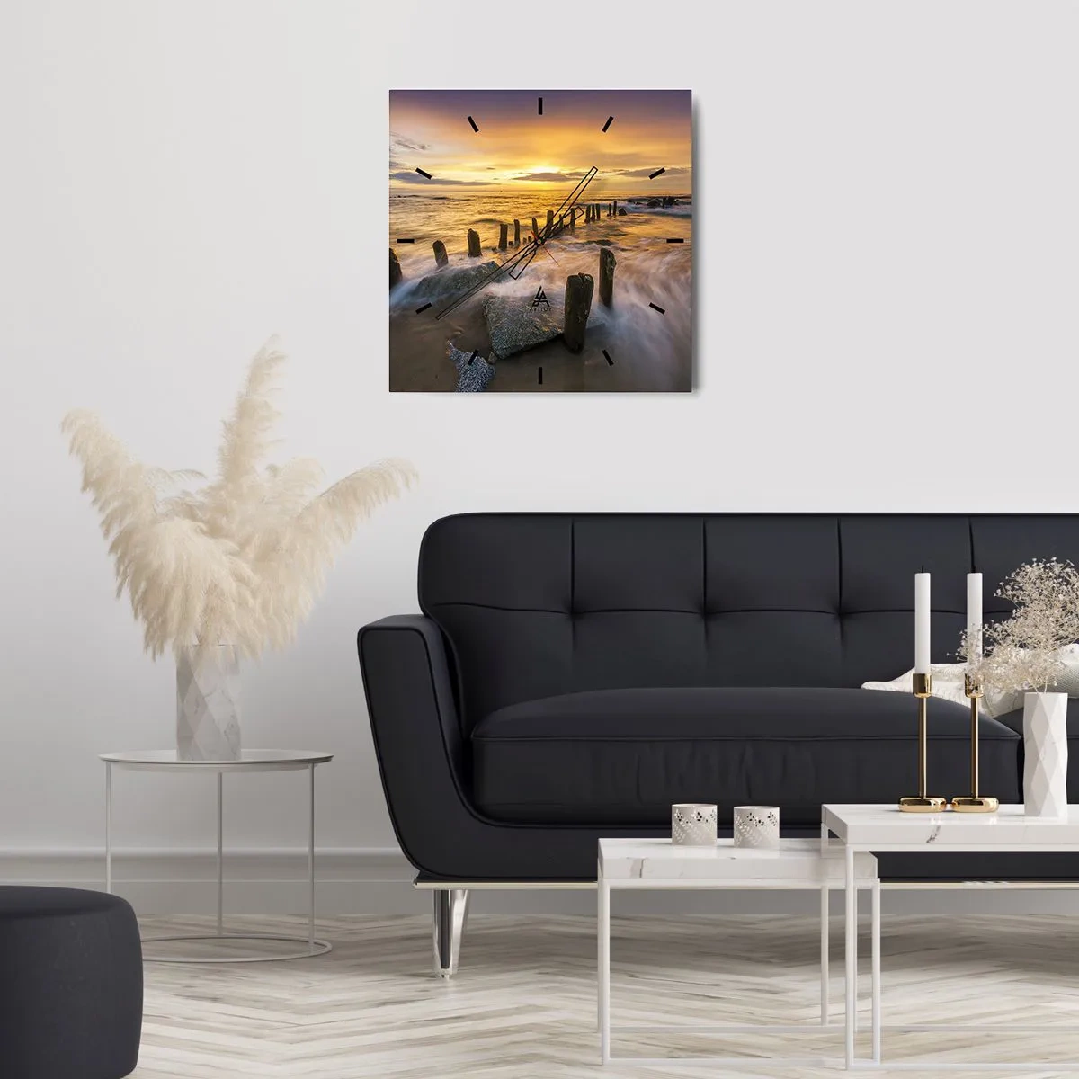 Orologio da parete - Orologio in Vetro - Tramonto sul mare con i resti di un vecchio molo - 30x30cm - La bellezza selvatica del Baltico - Decorazione murale moderna per soggiorno e camera da letto ARTTOR