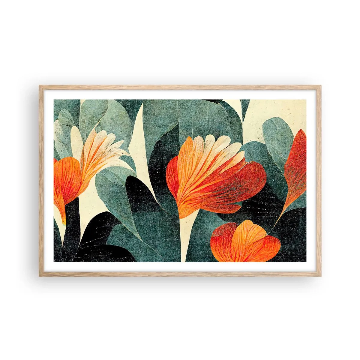 Poster in cornice rovere chiaro - Caldo dei tropici e fresco del verde - 91x61 cm