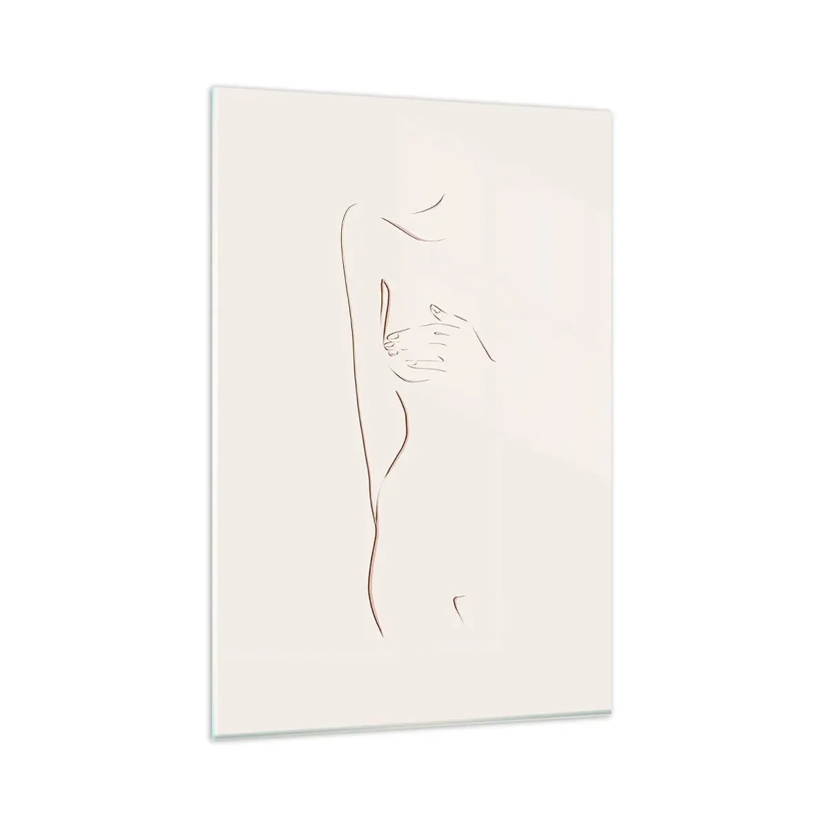 Quadro su vetro - Un disegno lineare e sottile di una silhouette su uno sfondo chiaro - 80x120cm - La forma del desiderio - Decorazione murale moderna per soggiorno e camera da letto ARTTOR