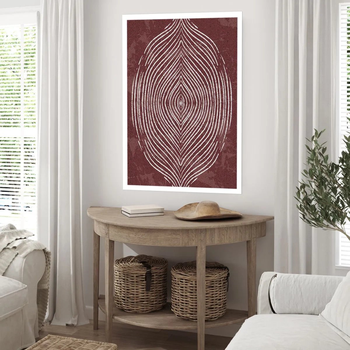 Poster - Un motivo ipnotico di linee bianche su uno sfondo marrone. - 50x70cm - Lo spazio parlante - Decorazione murale moderna per soggiorno e camera da letto ARTTOR