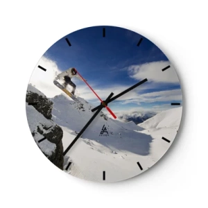 Orologio da parete - Orologio in Vetro - Snowboarder in azione con le montagne sullo sfondo - 30x30cm - Libertà senza confini - Decorazione murale moderna per soggiorno, cucina e camera da letto ARTTOR