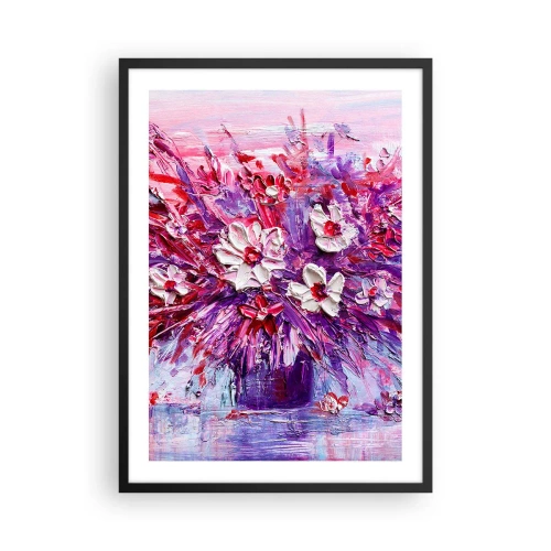 Poster in cornice nera - Un mazzo di fiori nei toni del rosa, viola e bianco - 50x70cm - Innocenza e passione - Decorazione murale moderna per soggiorno e camera da letto ARTTOR