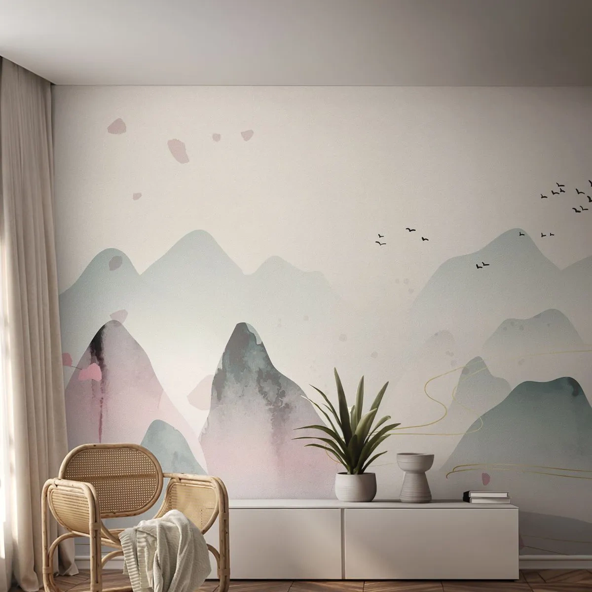 Fotomurali Autoadesivo Deluxe Sticker - Oltre le cime - Paesaggio, Uccelli, Montagne - 250x175 cm