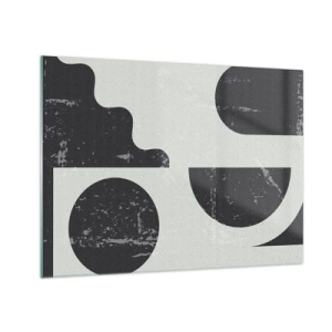 Quadro su vetro - Grafica geometrica astratta con abrasioni - 70x50cm - Composizione sopra e sotto - Decorazione murale moderna per soggiorno e camera da letto ARTTOR